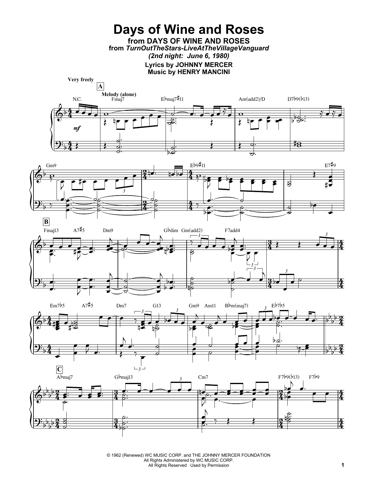 Download Bill Evans Days Of Wine And Roses Sheet Music