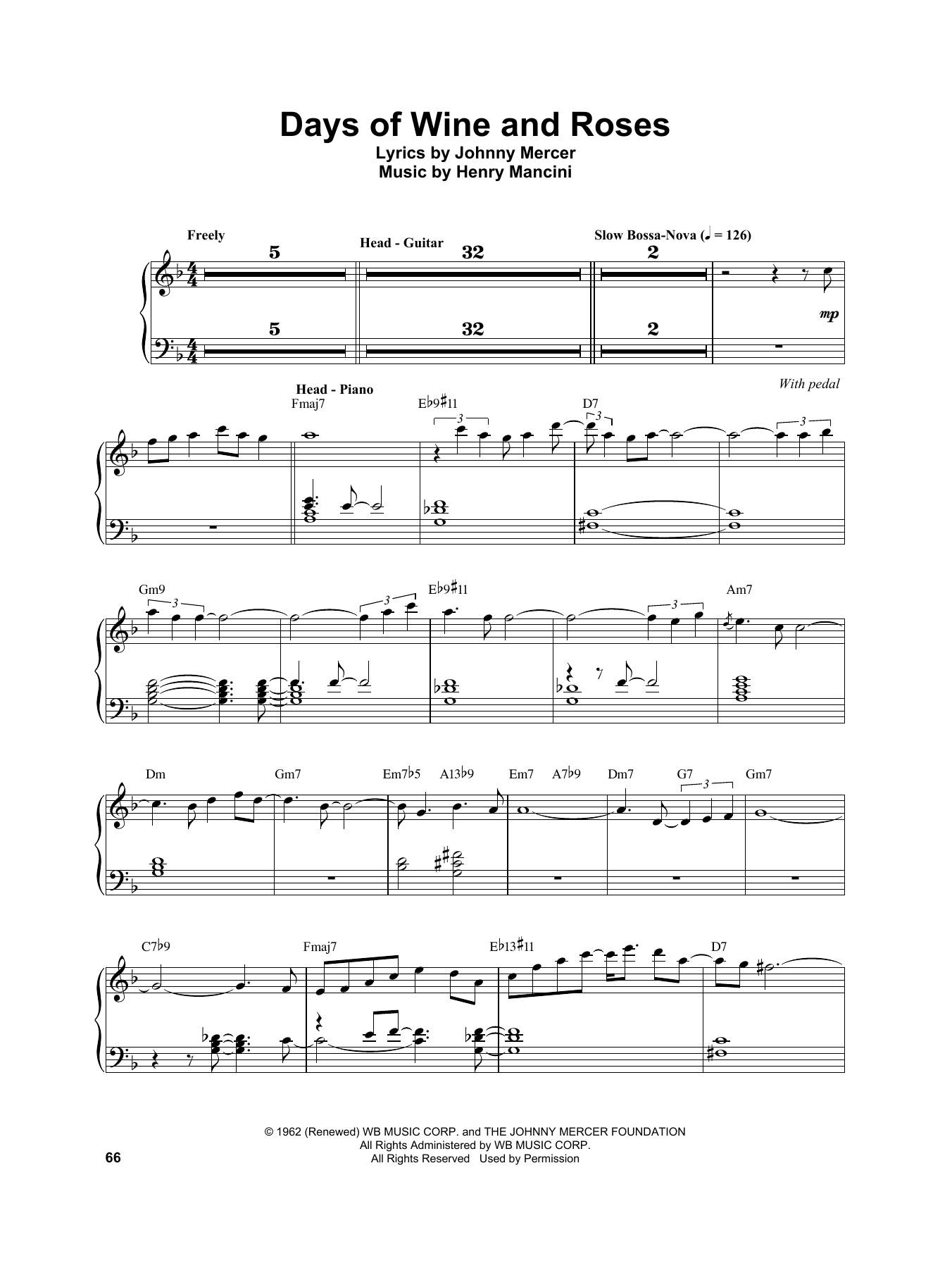 Download Vince Guaraldi Days Of Wine And Roses Sheet Music