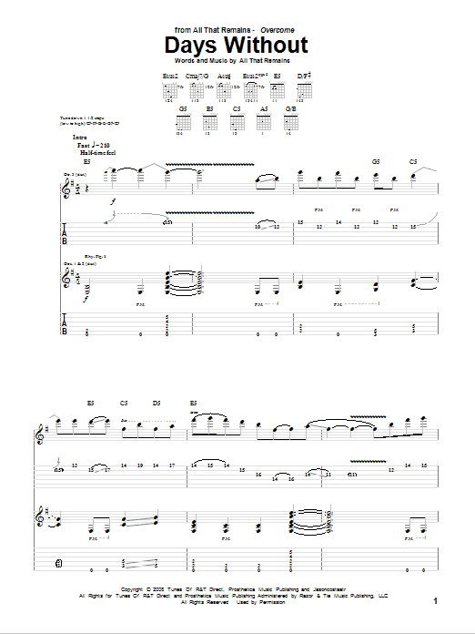 Download All That Remains Days Without Sheet Music