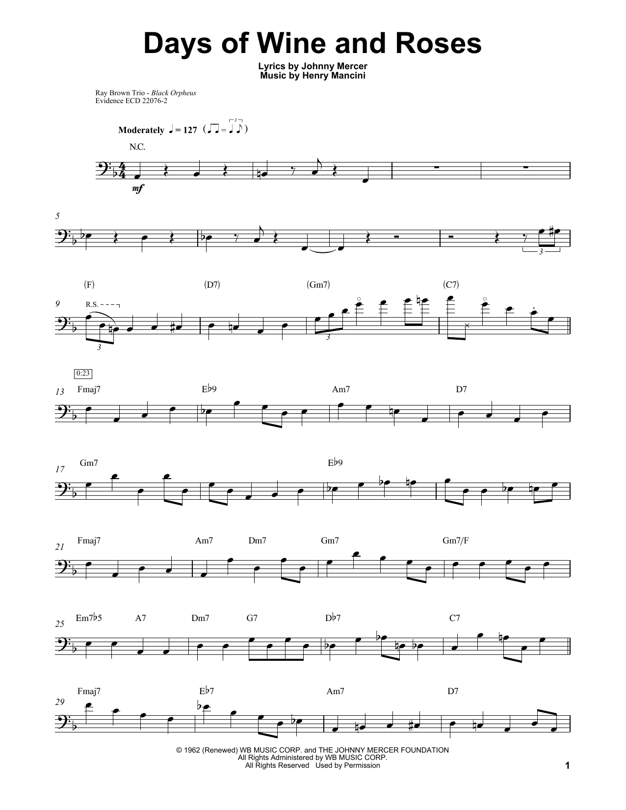 Ray Brown Days Of Wine And Roses sheet music notes printable PDF score