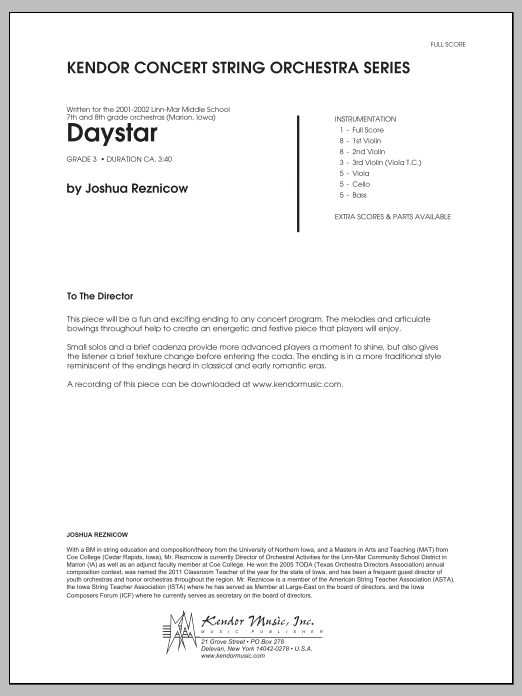 Download Joshua Reznicow Daystar - Conductor Score (Full Score) Sheet Music