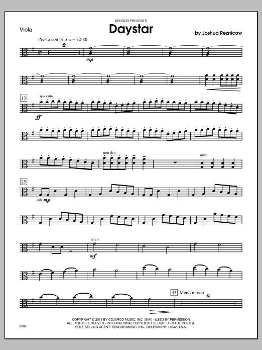 Download Joshua Reznicow Daystar - Viola Sheet Music