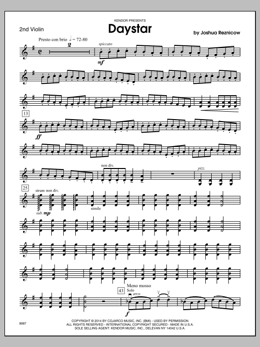 Download Joshua Reznicow Daystar - Violin 2 Sheet Music