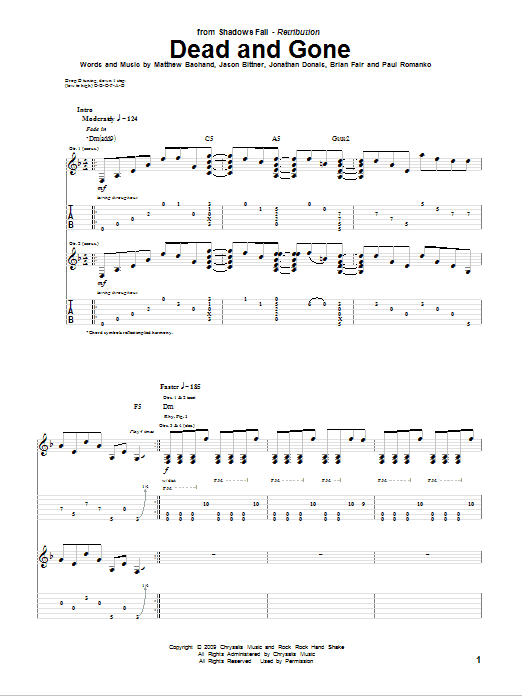Download Shadows Fall Dead And Gone Sheet Music