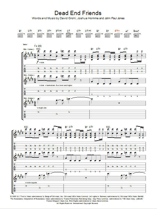 Download Them Crooked Vultures Dead End Friends Sheet Music