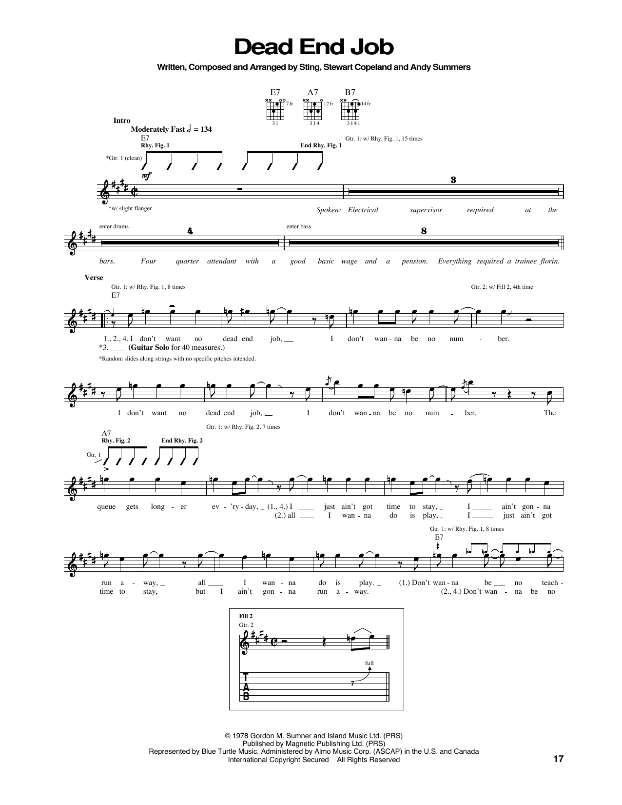 Download The Police Dead End Job Sheet Music