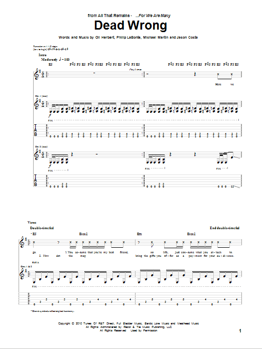 Download All That Remains Dead Wrong Sheet Music
