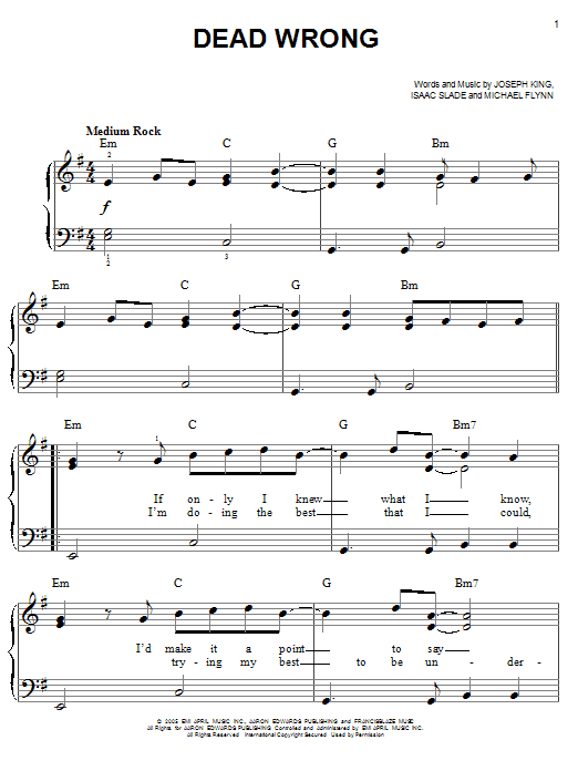 Download The Fray Dead Wrong Sheet Music