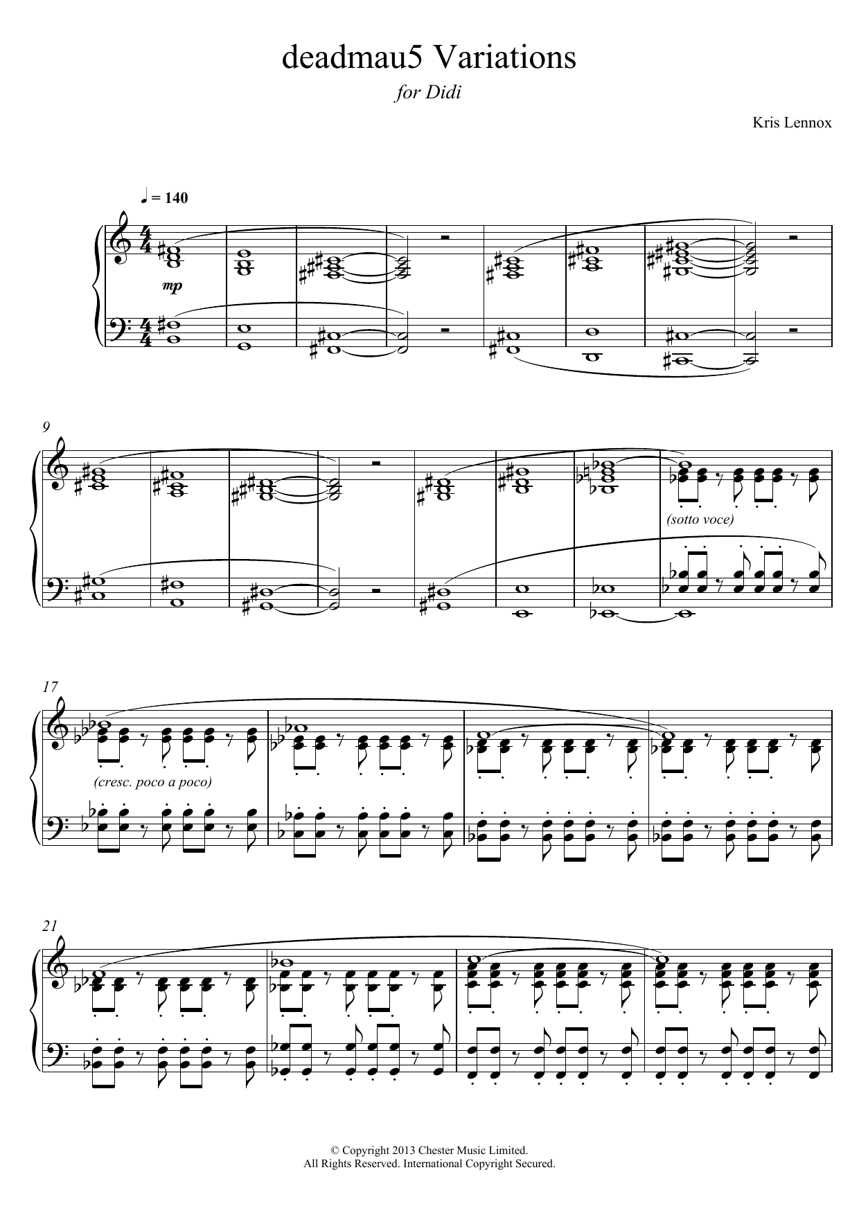 Download Kris Lennox Deadmau5 Variations Sheet Music