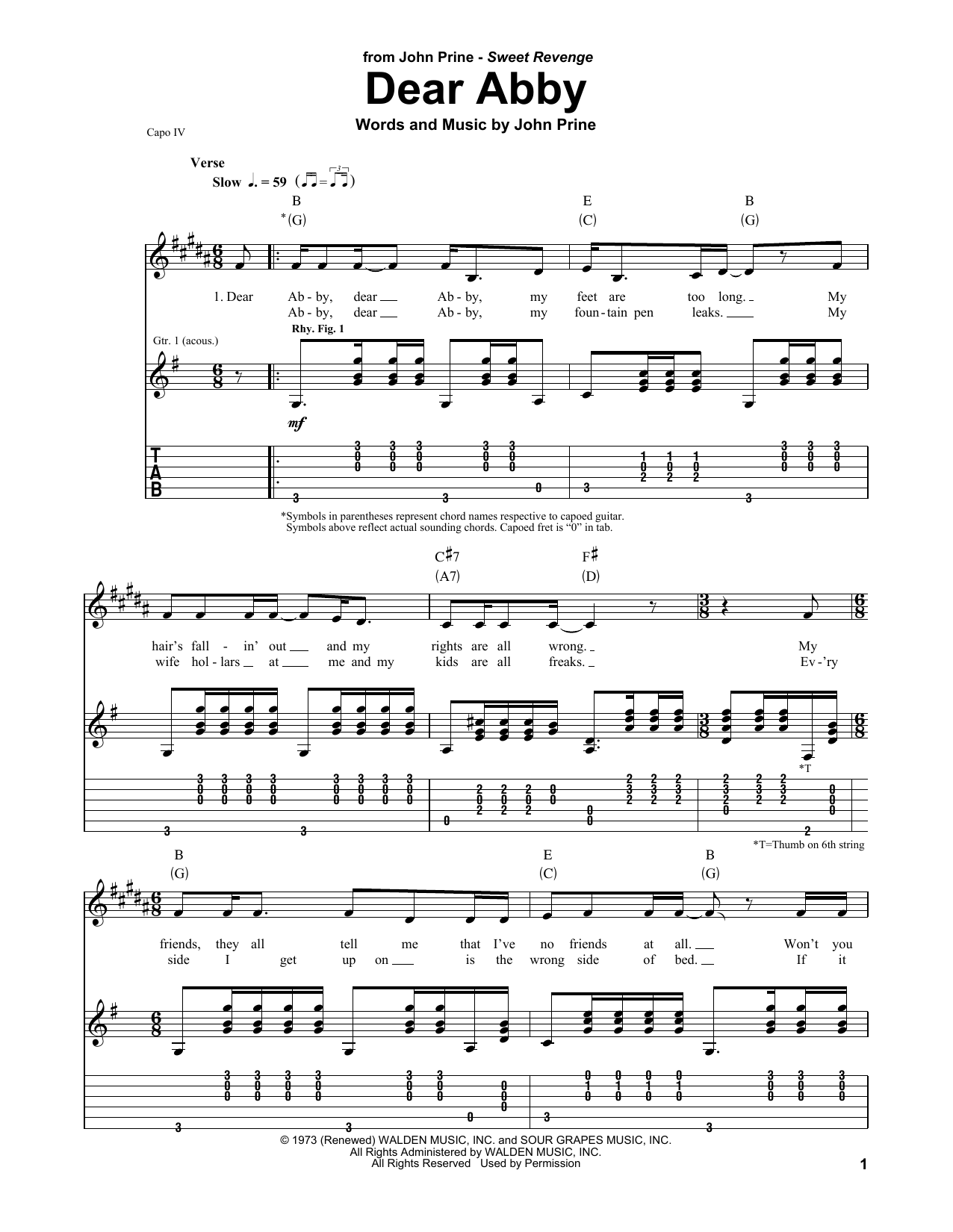 Download John Prine Dear Abby Sheet Music