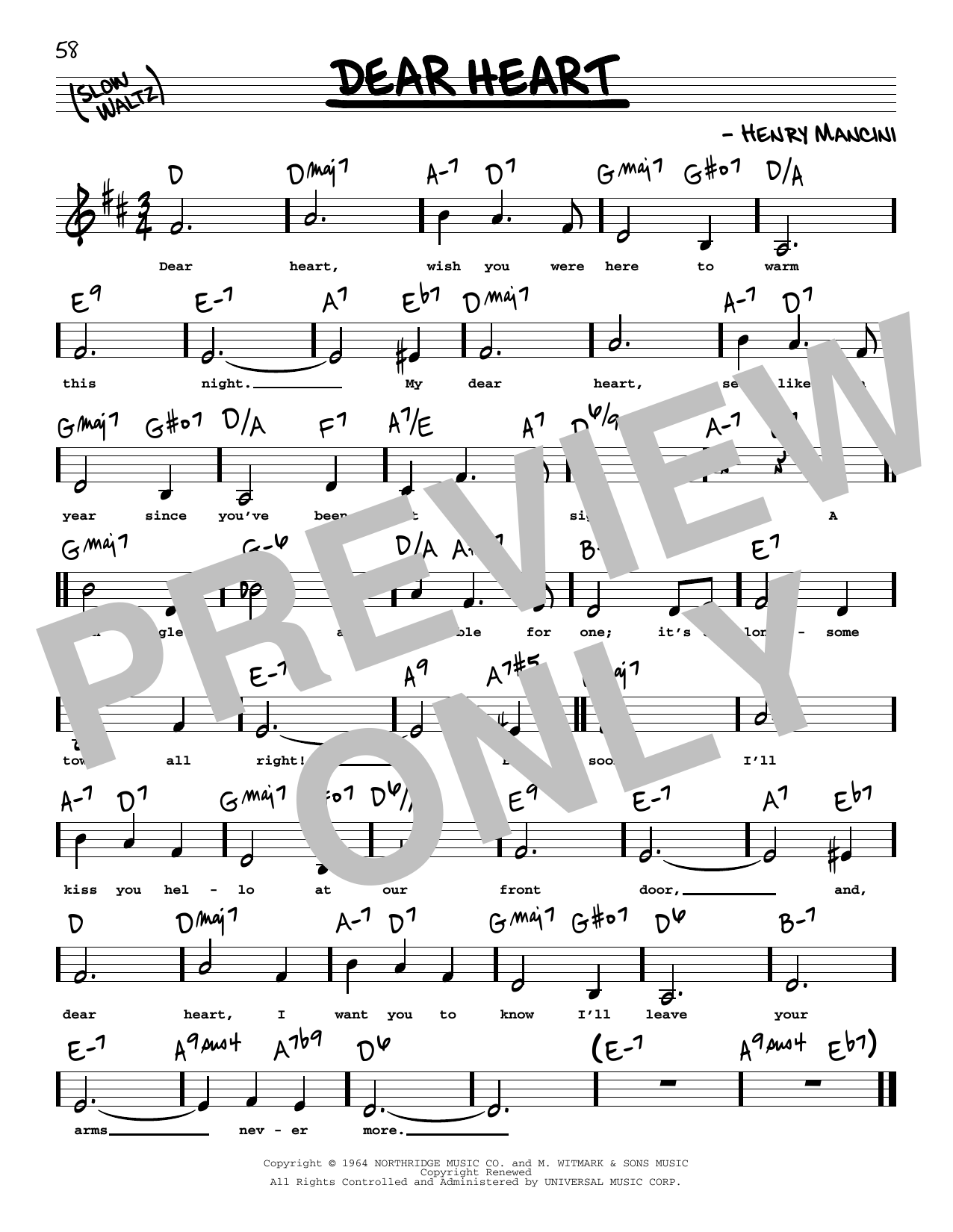 Henry Mancini Dear Heart (Low Voice) sheet music notes printable PDF score