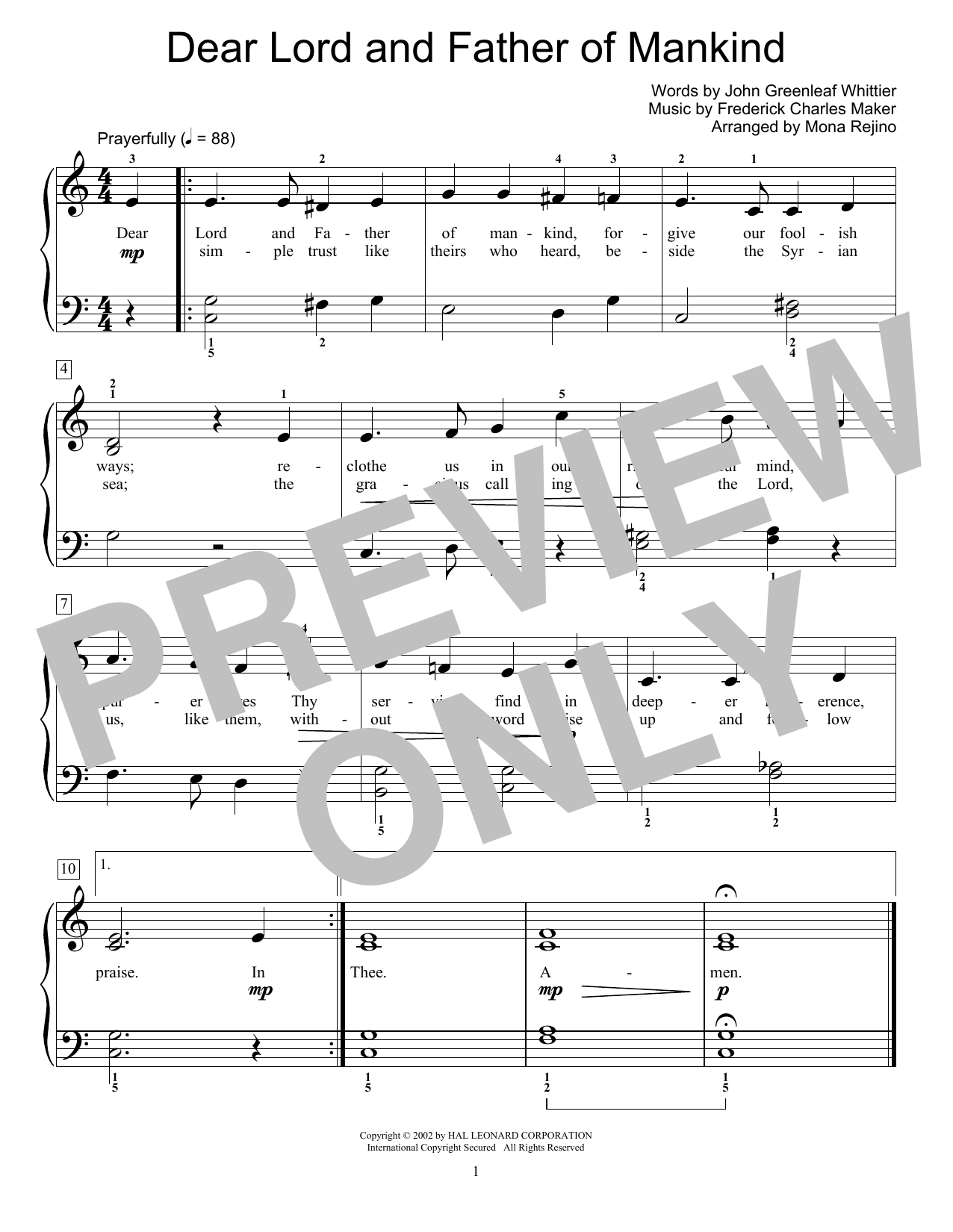 Download John Greenleaf Whittier Dear Lord And Father Of Mankind Sheet Music