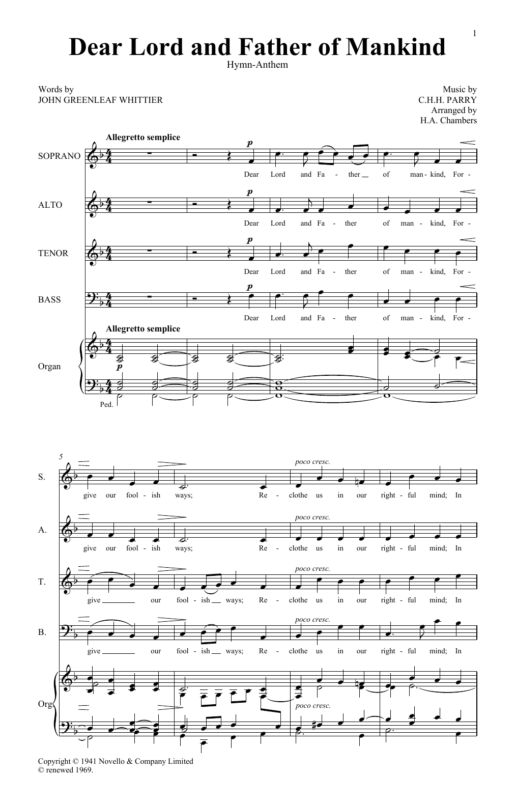 Download C. Hubert H. Parry Dear Lord And Father Of Mankind Sheet Music