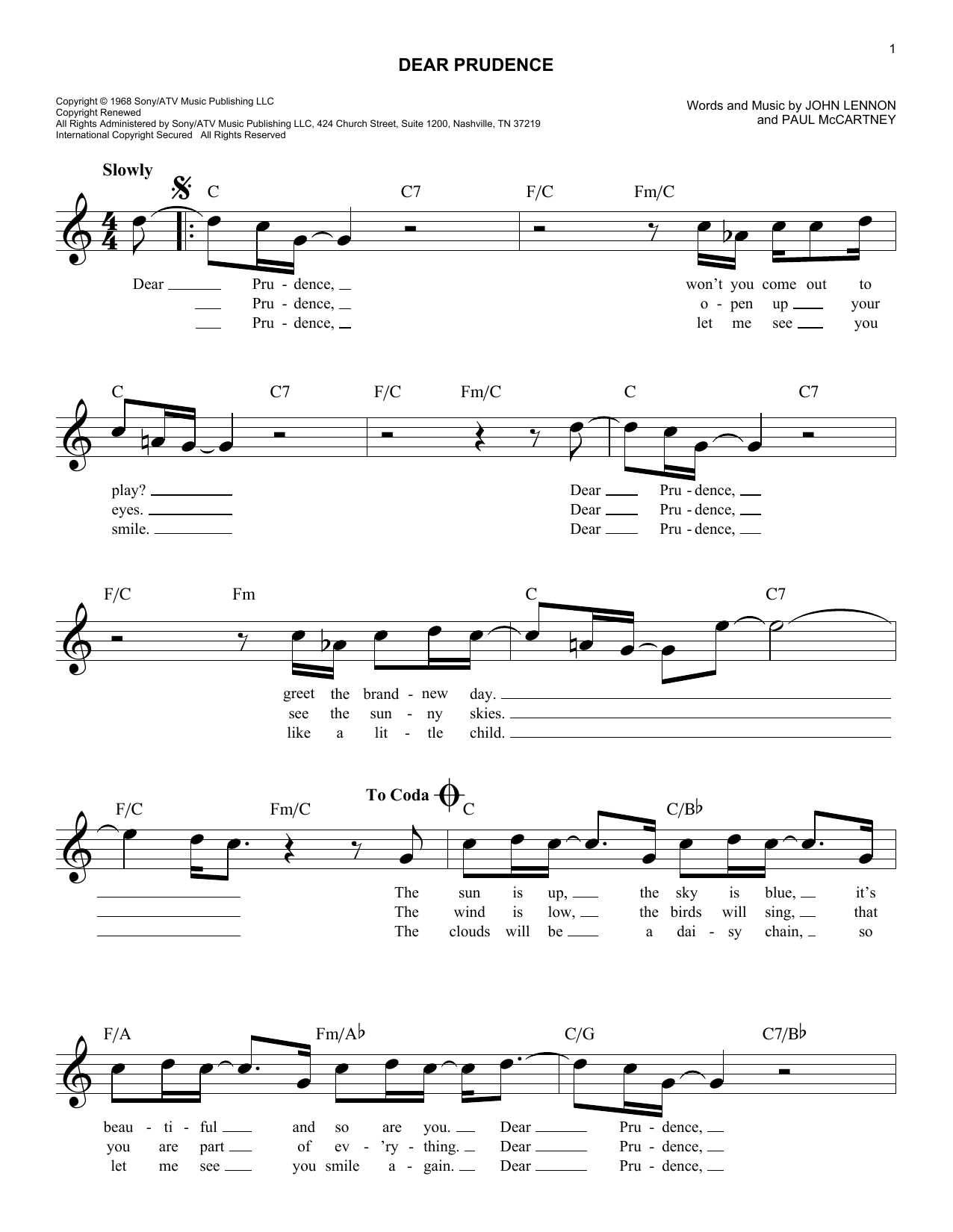 Download The Beatles Dear Prudence Sheet Music