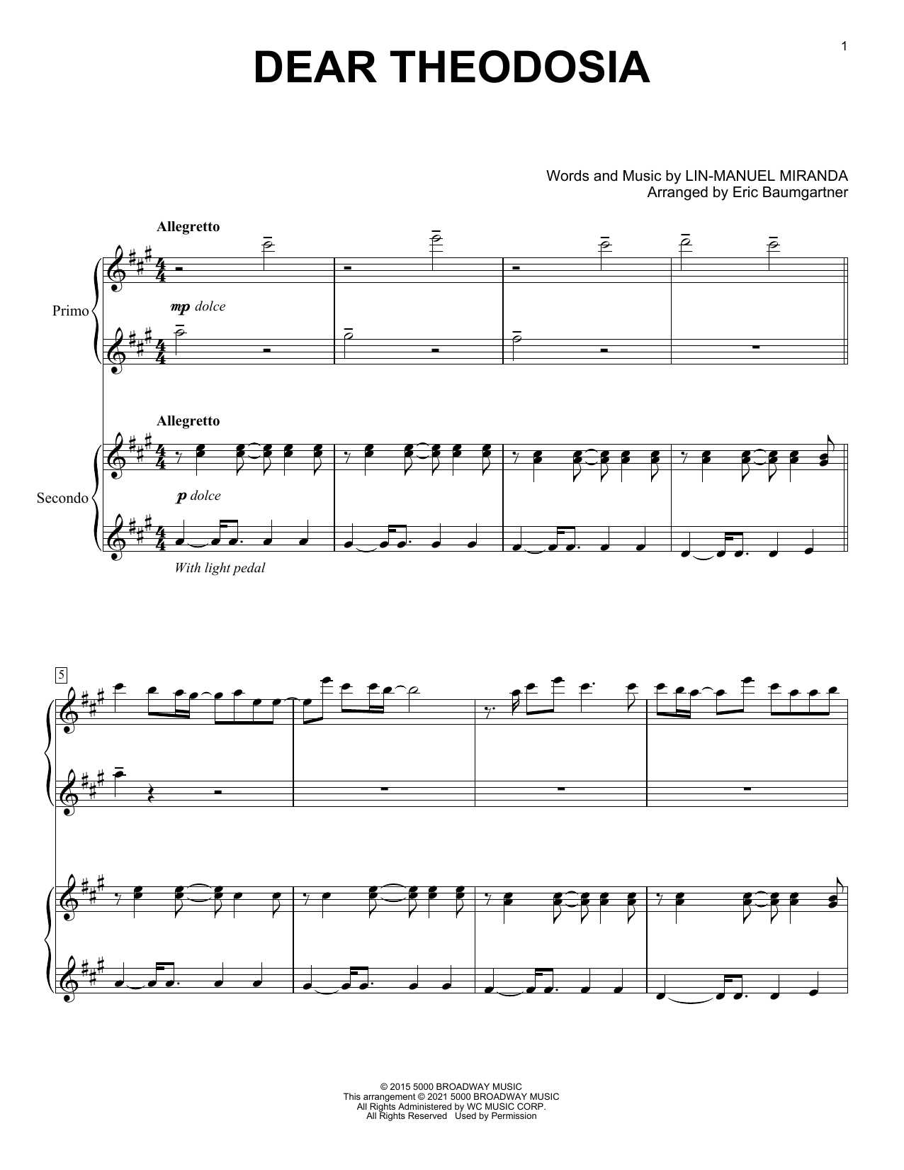 Download Lin-Manuel Miranda Dear Theodosia (from Hamilton) (arr. Er Sheet Music