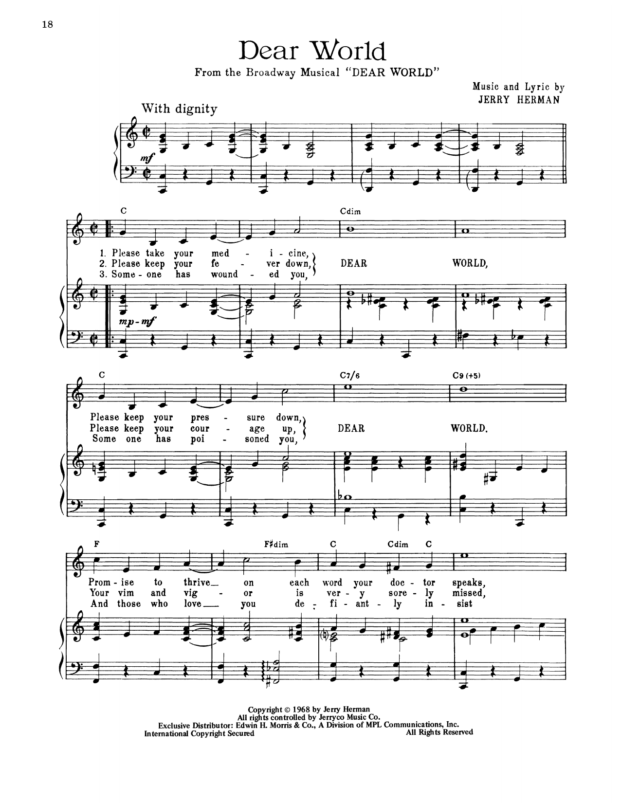 Jerry Herman Dear World (from Dear World) sheet music notes printable PDF score