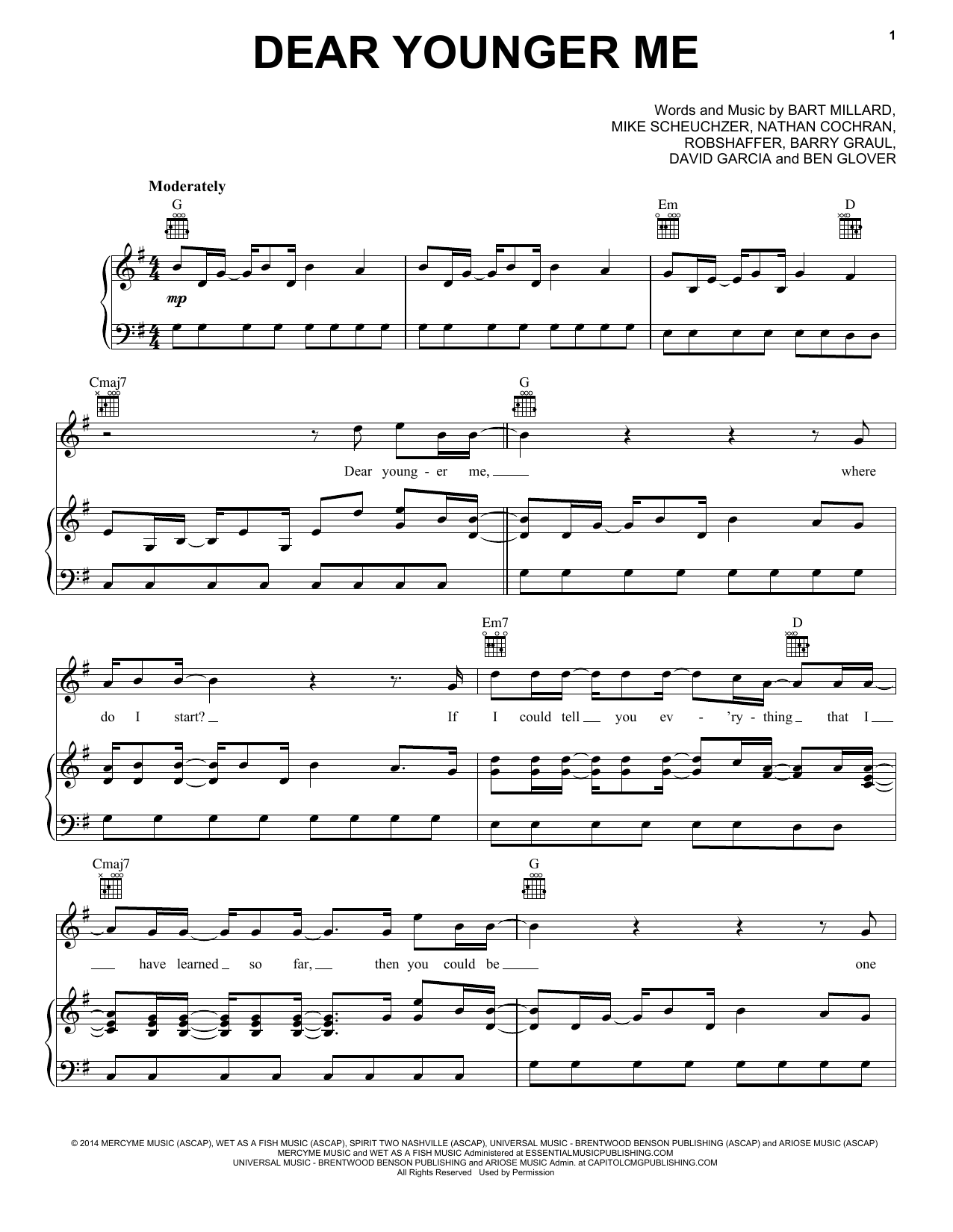 Download MercyMe Dear Younger Me Sheet Music