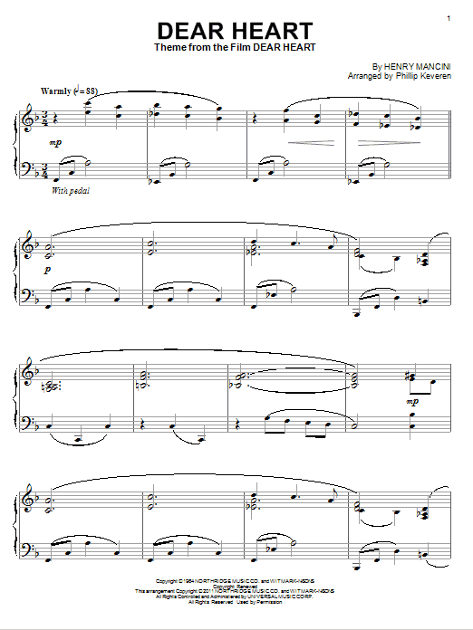 Henry Mancini Dear Heart sheet music notes printable PDF score