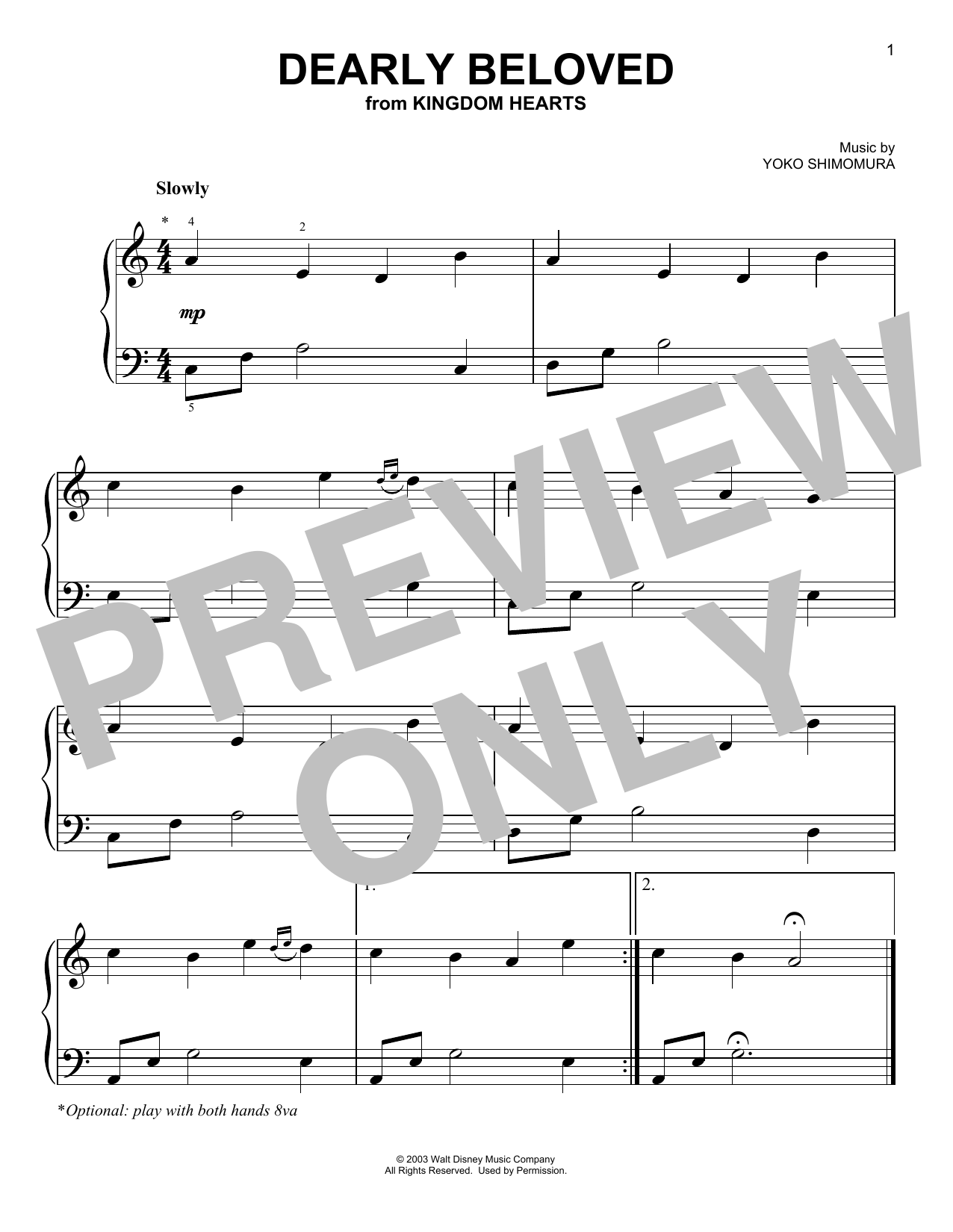 Download Yoko Shimomura Dearly Beloved (from Kingdom Hearts) Sheet Music