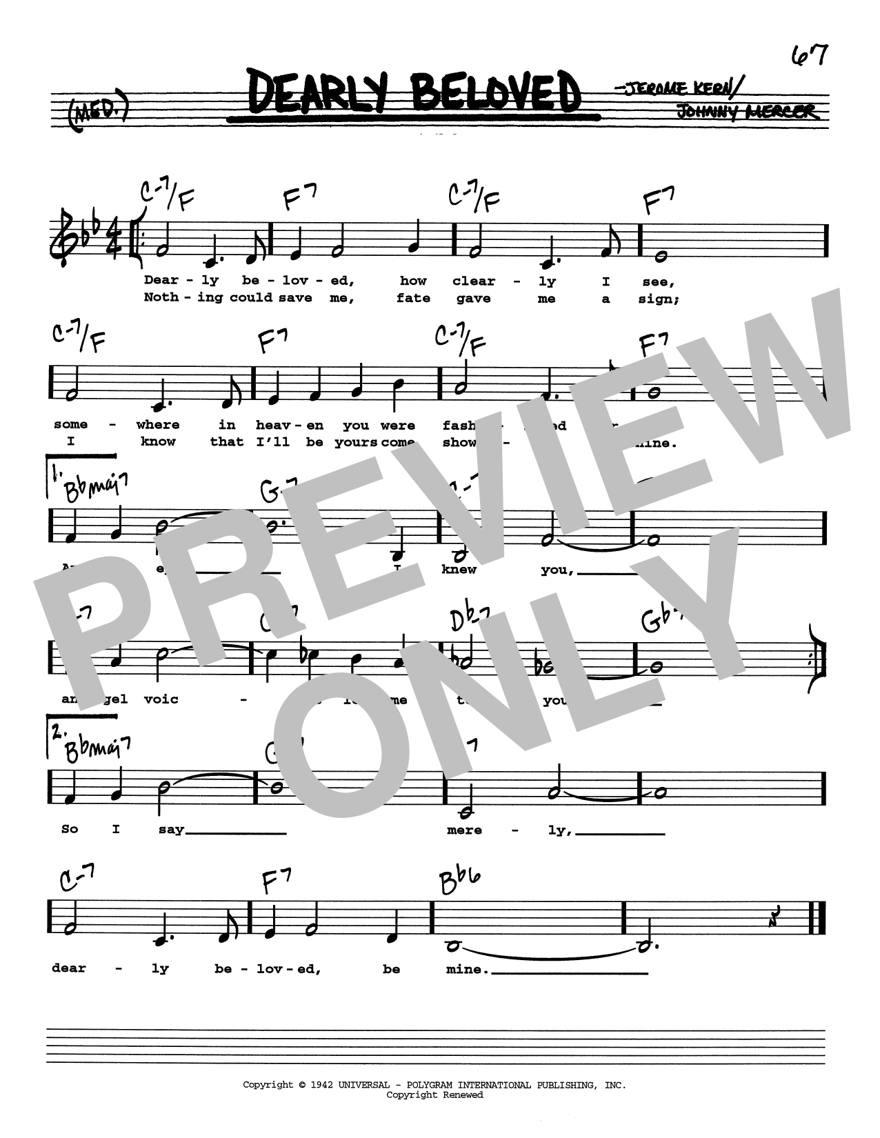 Jerome Kern Dearly Beloved (Low Voice) sheet music notes printable PDF score