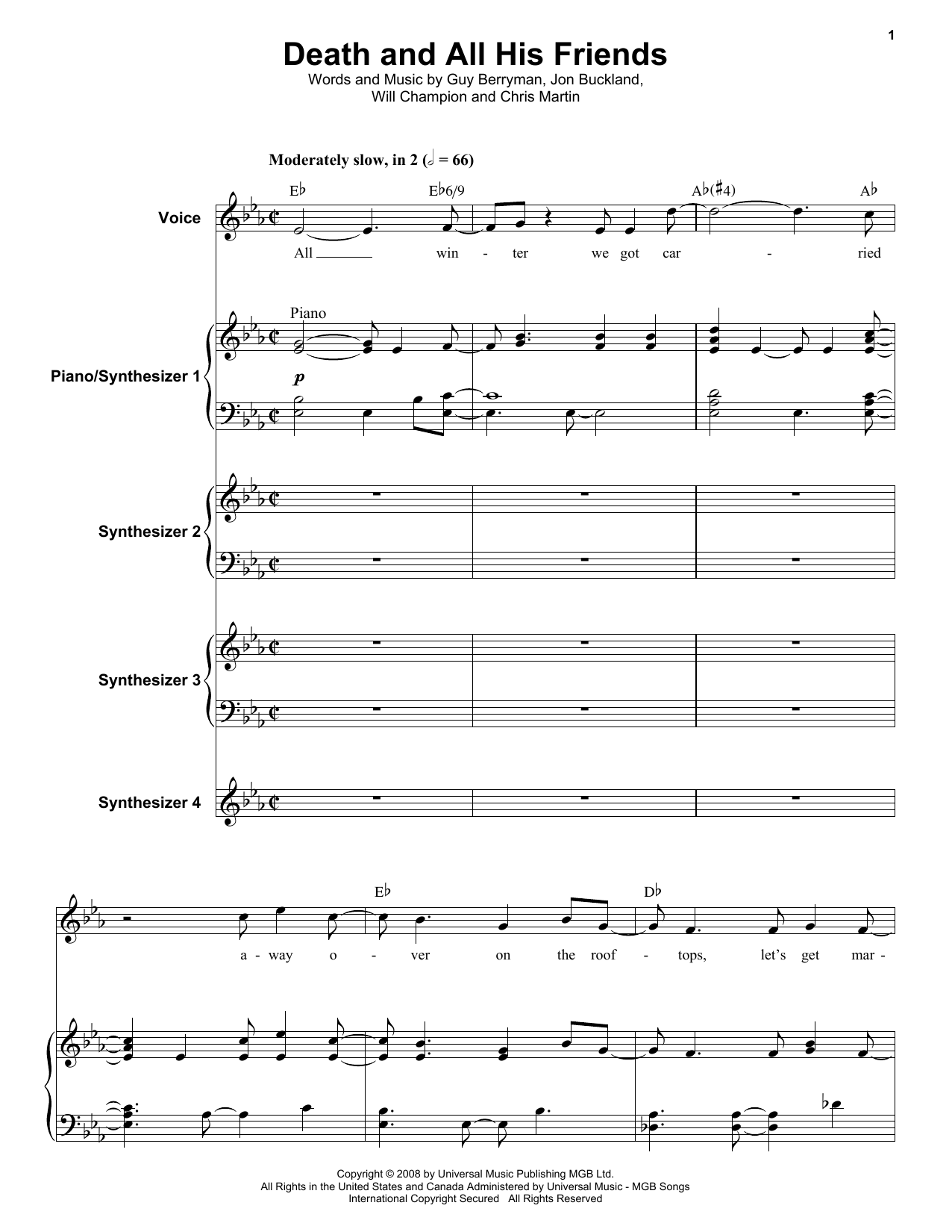 Download Coldplay Death And All His Friends Sheet Music
