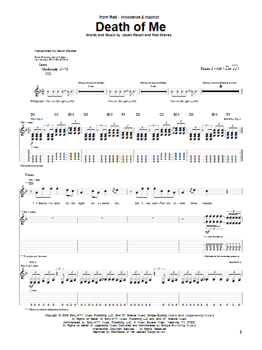 Download RED Death Of Me Sheet Music