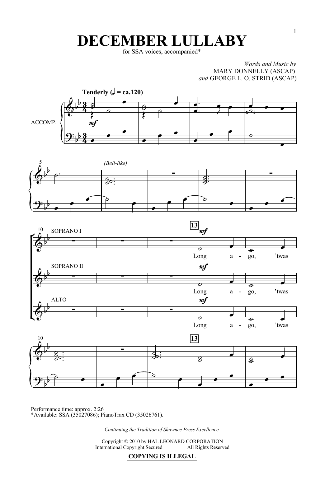 Download Mary Donnelly & George L.O. Strid December Lullaby Sheet Music