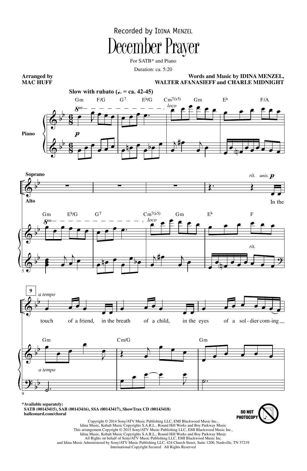 Download Idina Menzel December Prayer (arr. Mac Huff) Sheet Music