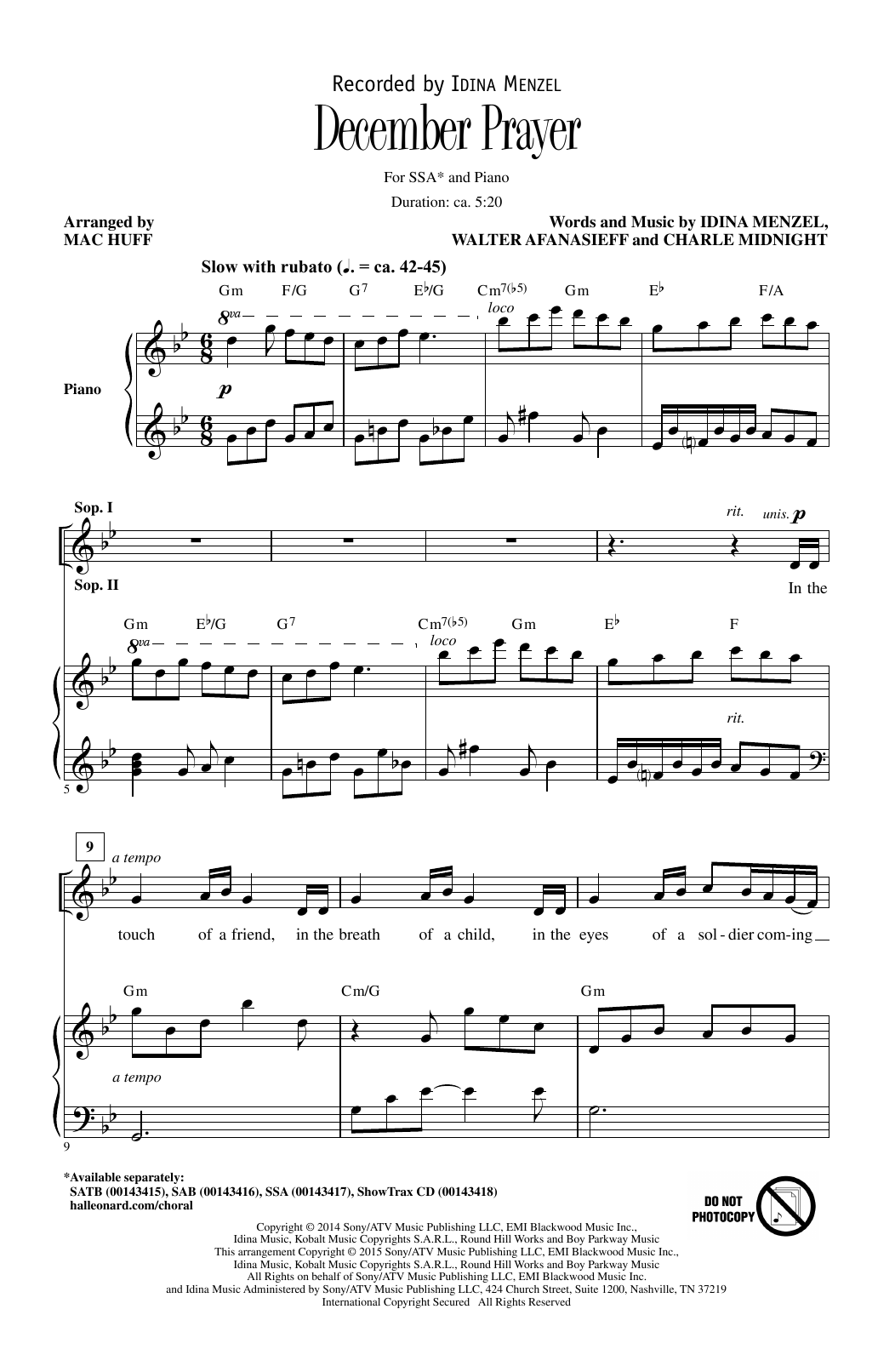Download Idina Menzel December Prayer (arr. Mac Huff) Sheet Music