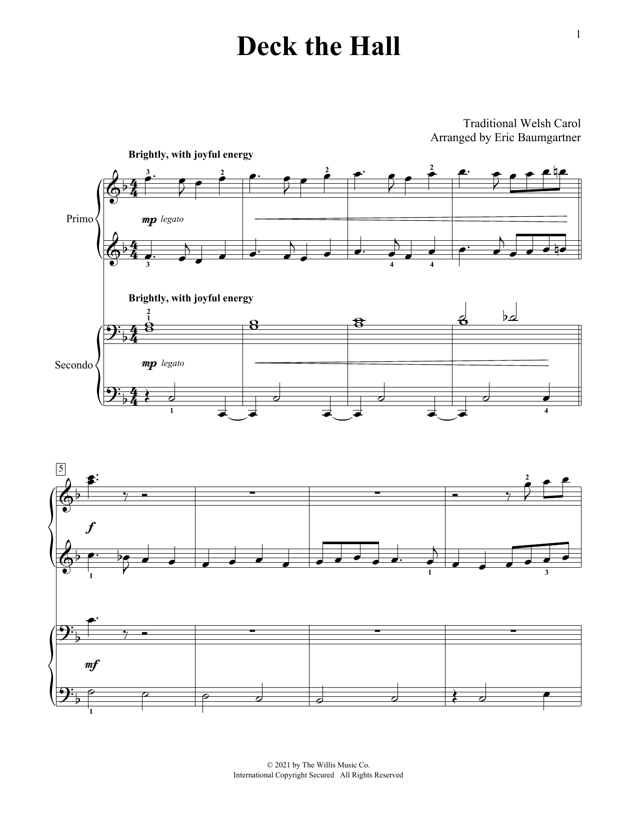 Download Traditional Welsh Carol Deck The Hall (arr. Eric Baumgartner) Sheet Music