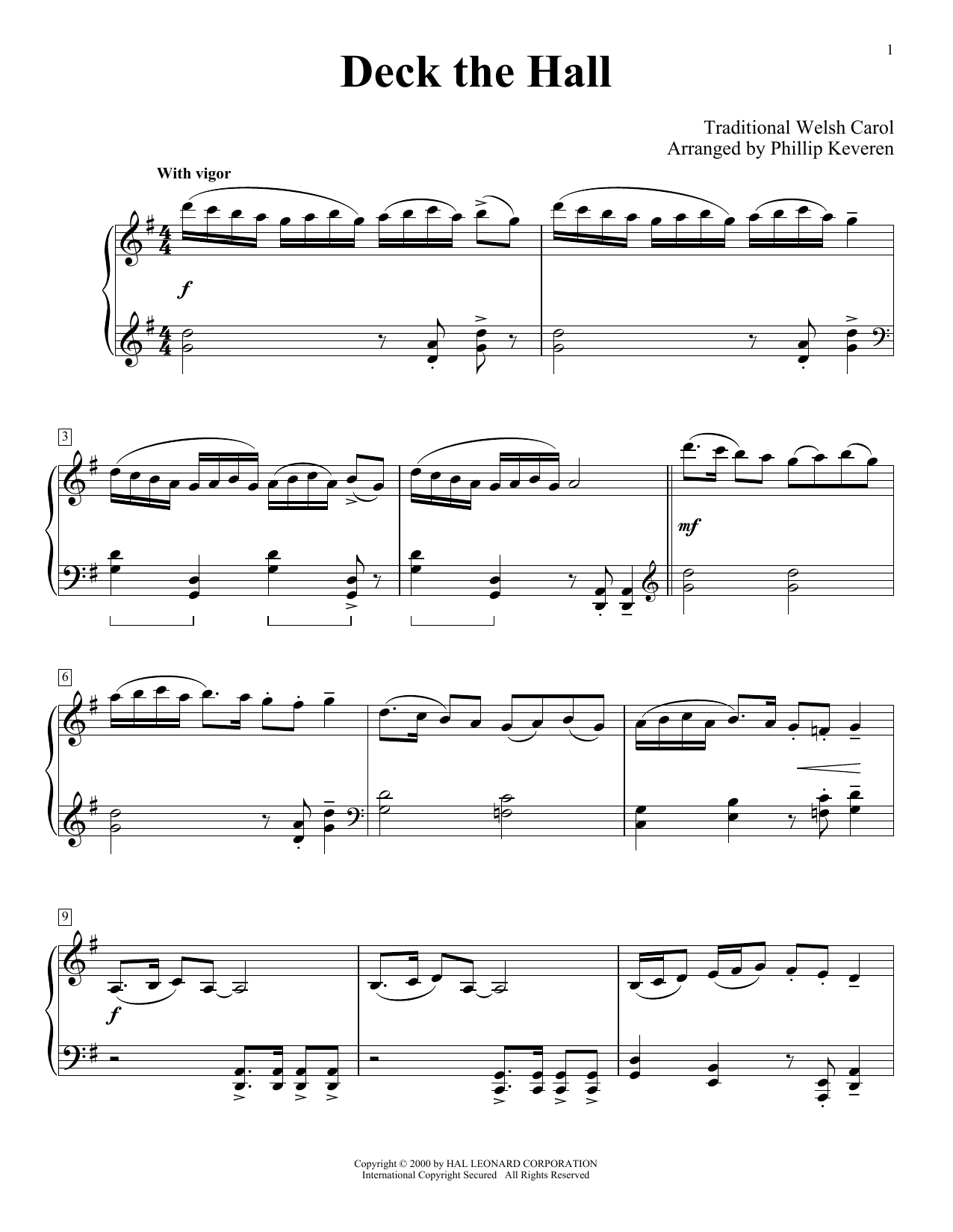 Traditional Welsh Carol Deck The Hall (arr. Phillip Keveren) sheet music notes printable PDF score