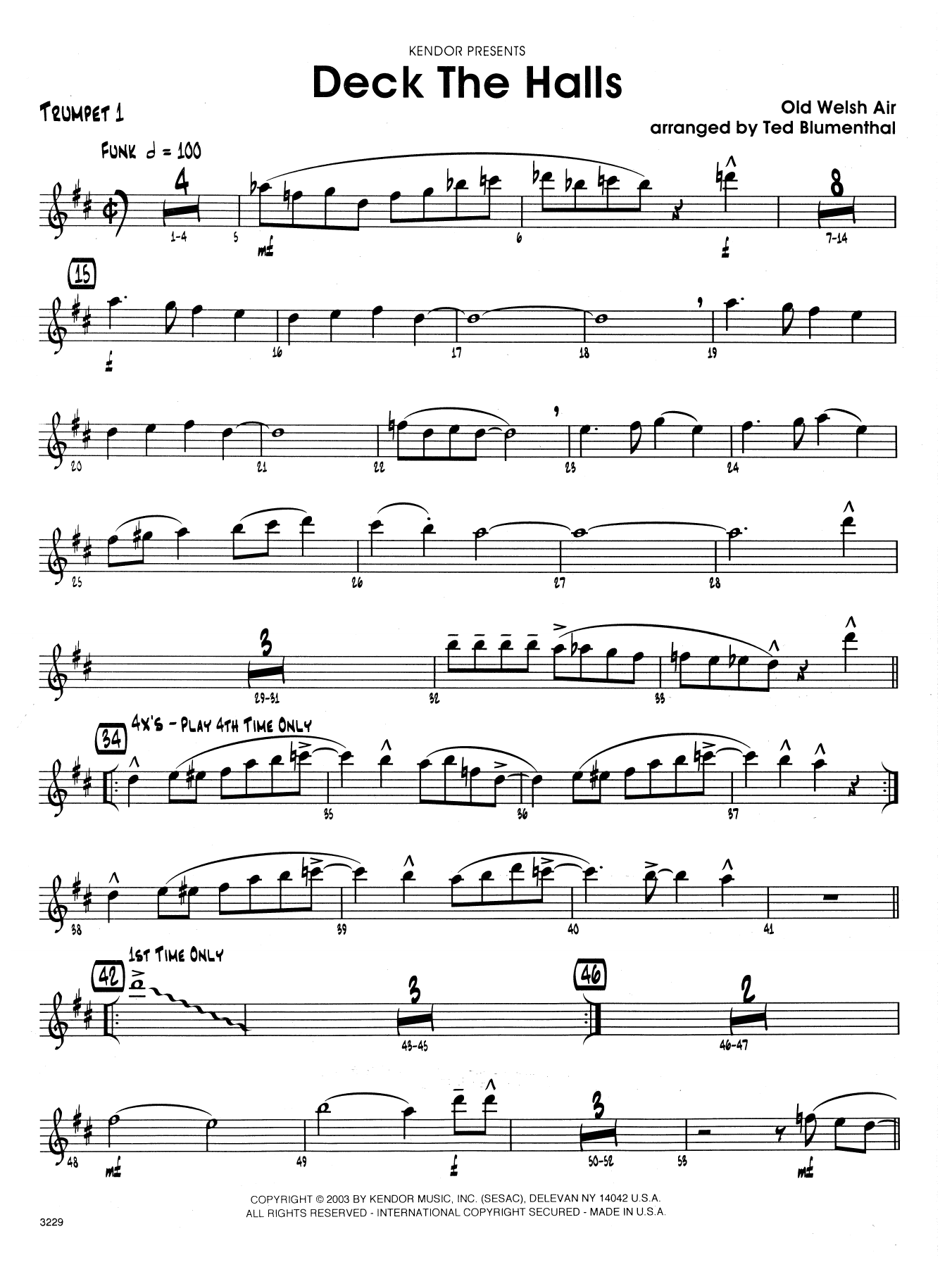 Download Ted Blumenthal Deck the Halls - 1st Bb Trumpet Sheet Music