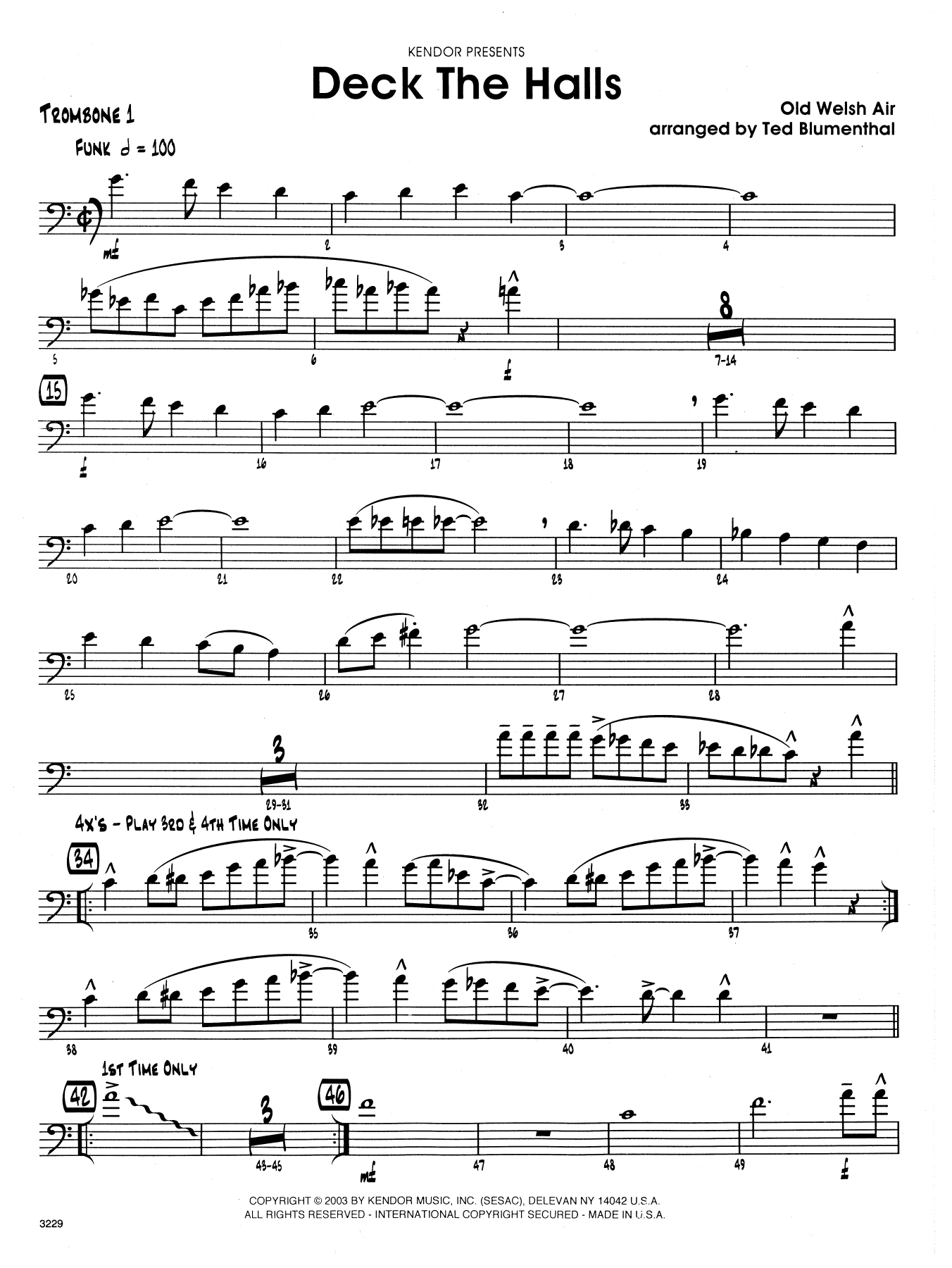 Download Ted Blumenthal Deck the Halls - 1st Trombone Sheet Music