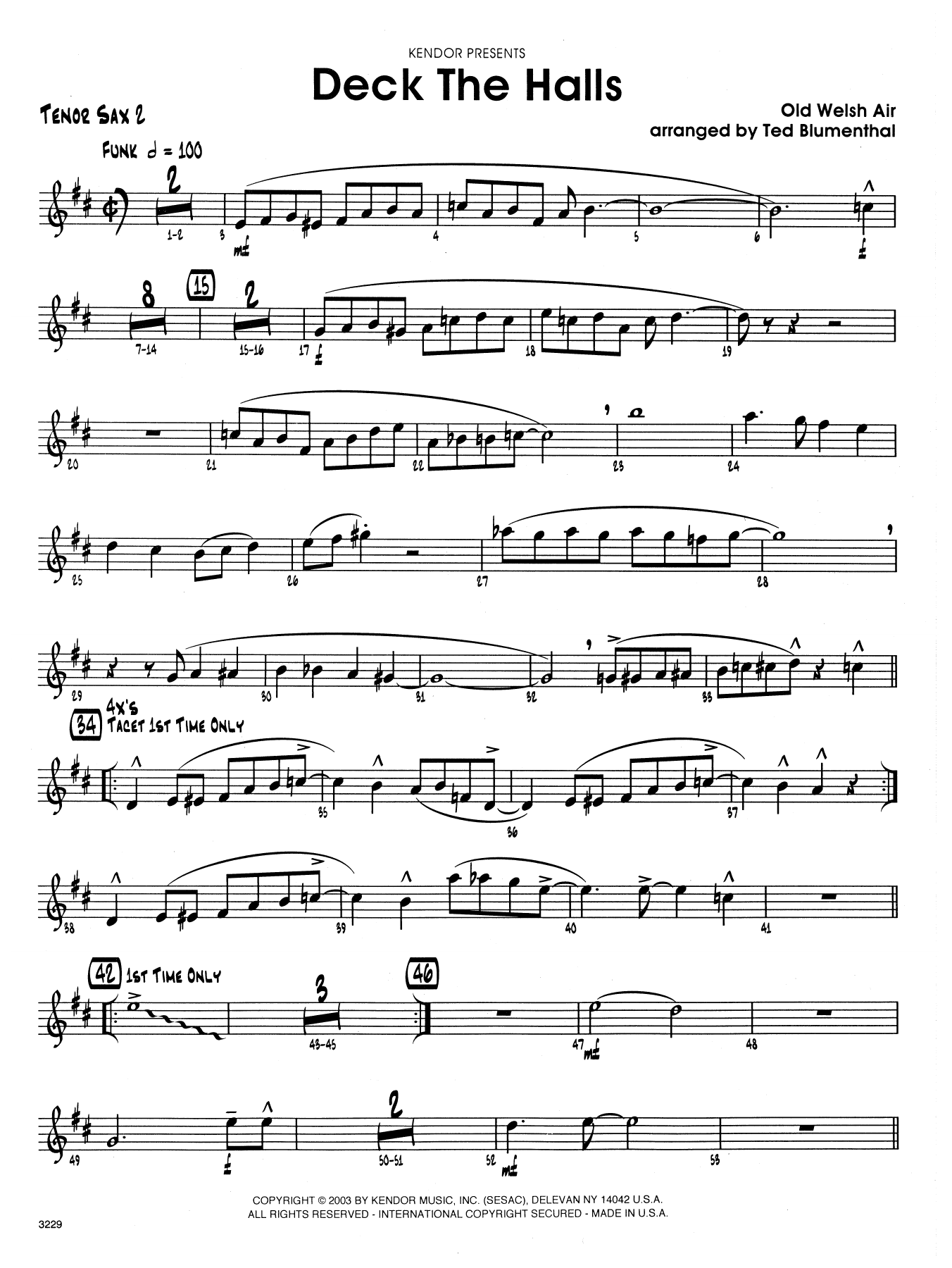 Download Ted Blumenthal Deck the Halls - 2nd Bb Tenor Saxophone Sheet Music