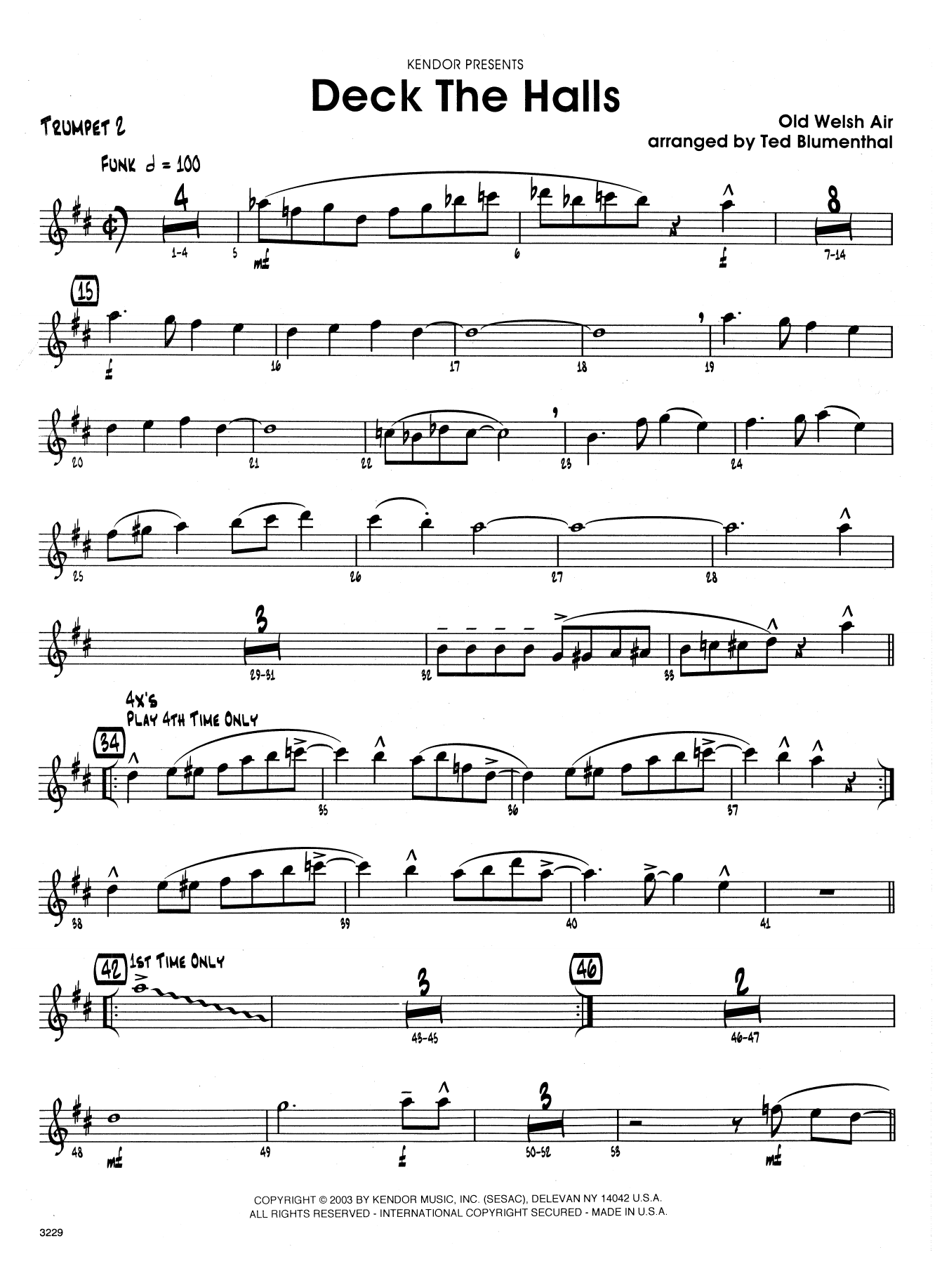 Download Ted Blumenthal Deck the Halls - 2nd Bb Trumpet Sheet Music