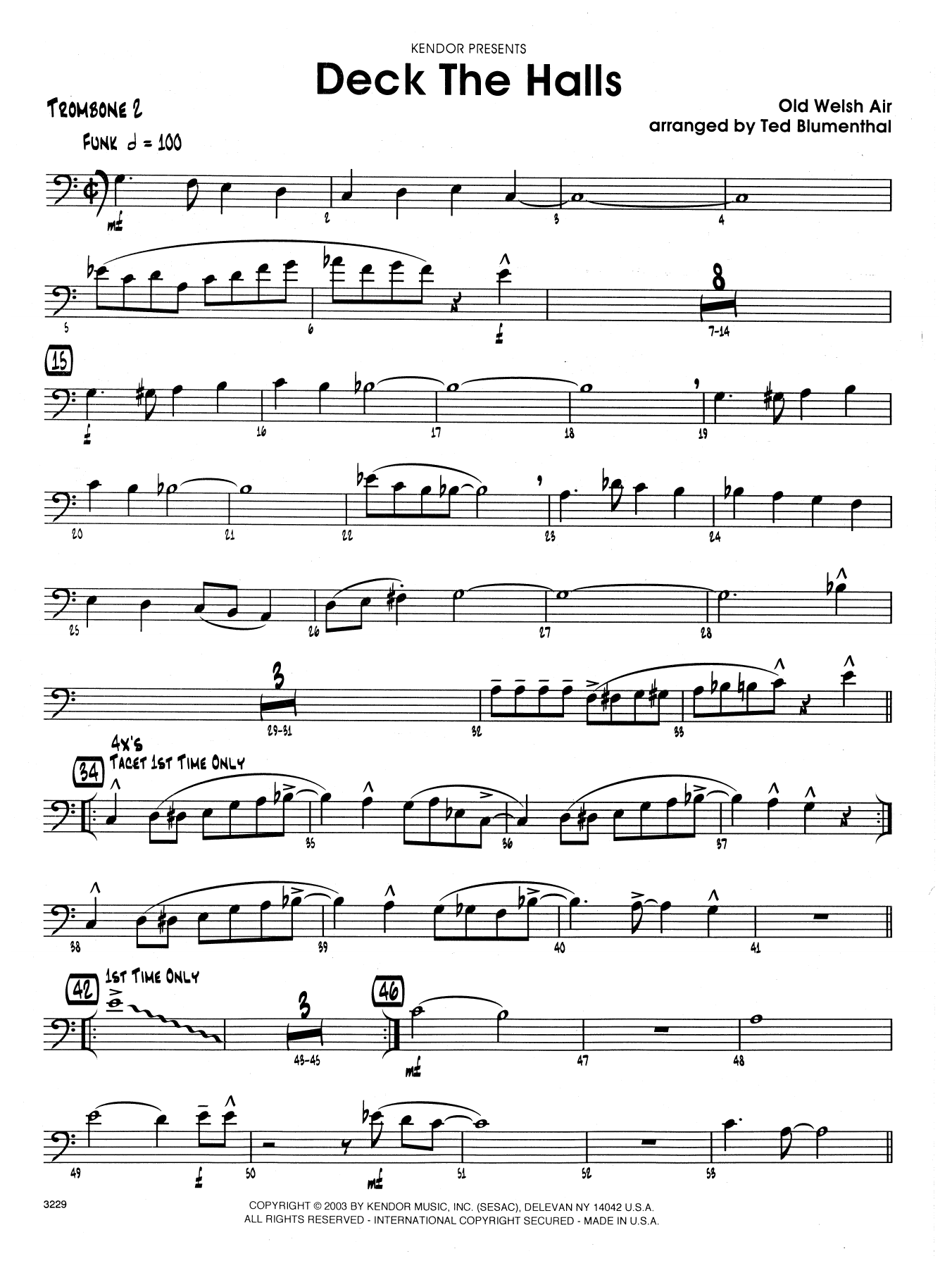 Download Ted Blumenthal Deck the Halls - 2nd Trombone Sheet Music