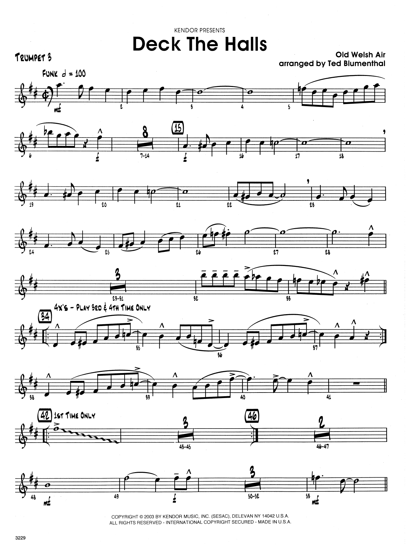 Download Ted Blumenthal Deck the Halls - 3rd Bb Trumpet Sheet Music