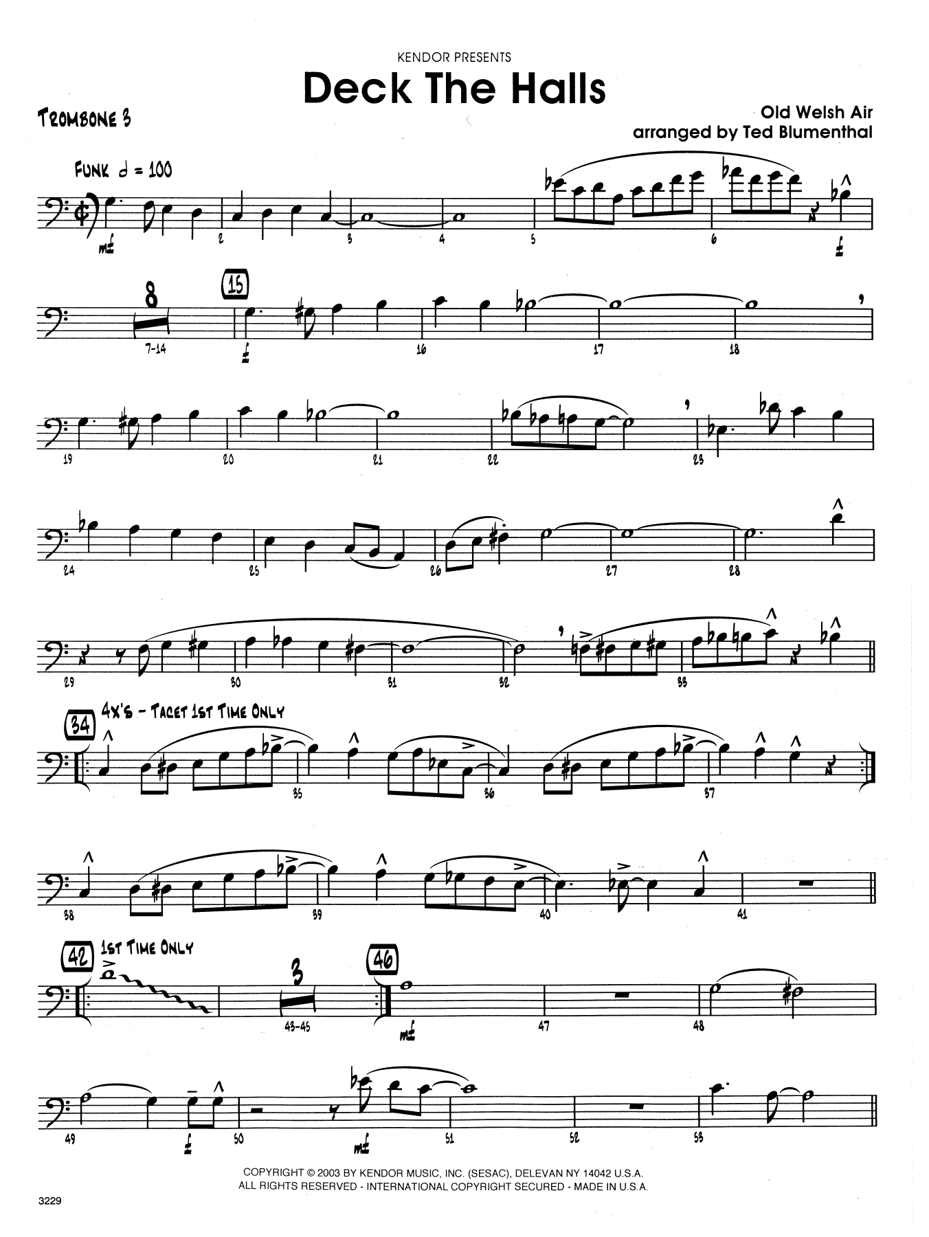 Download Ted Blumenthal Deck the Halls - 3rd Trombone Sheet Music