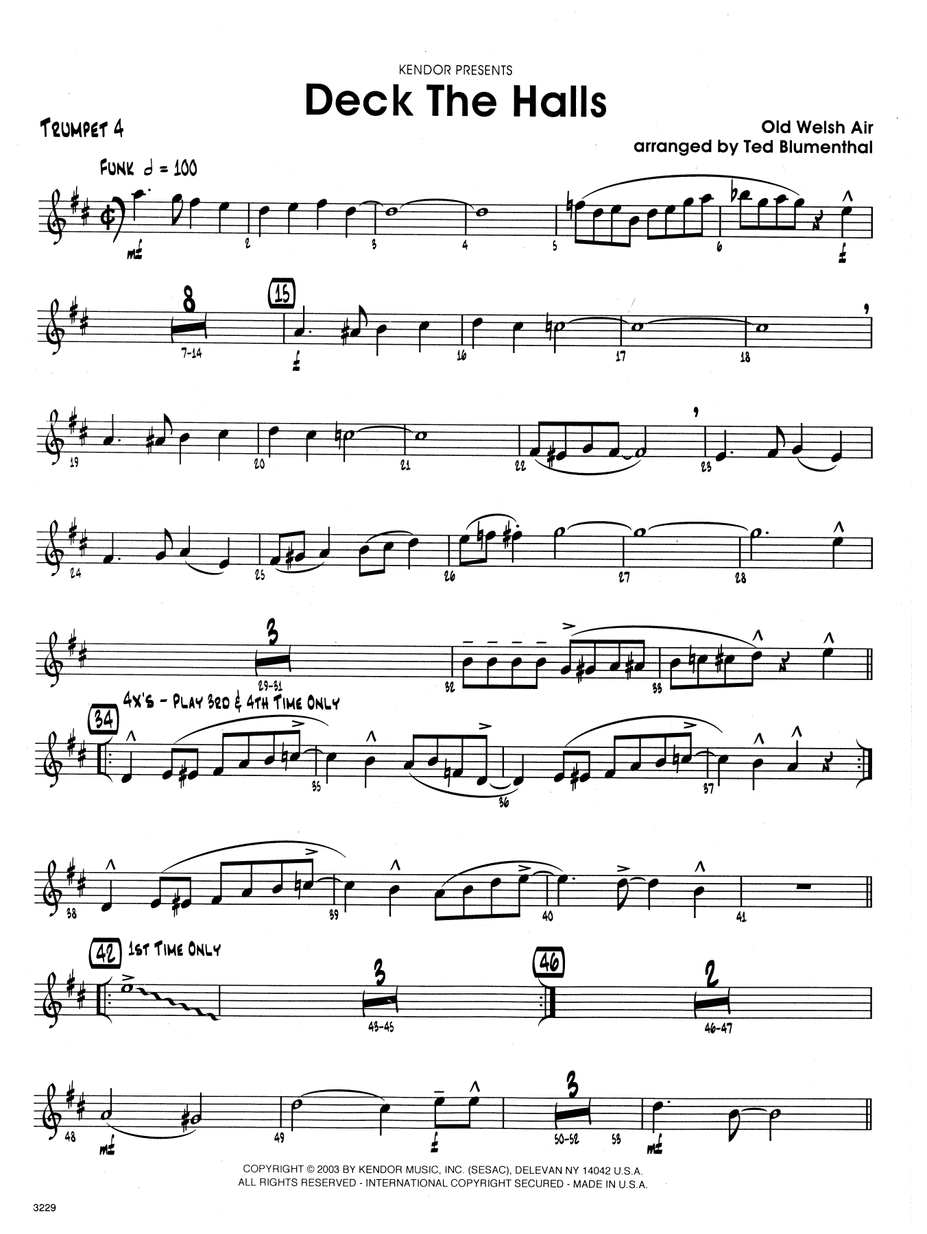 Download Ted Blumenthal Deck the Halls - 4th Bb Trumpet Sheet Music