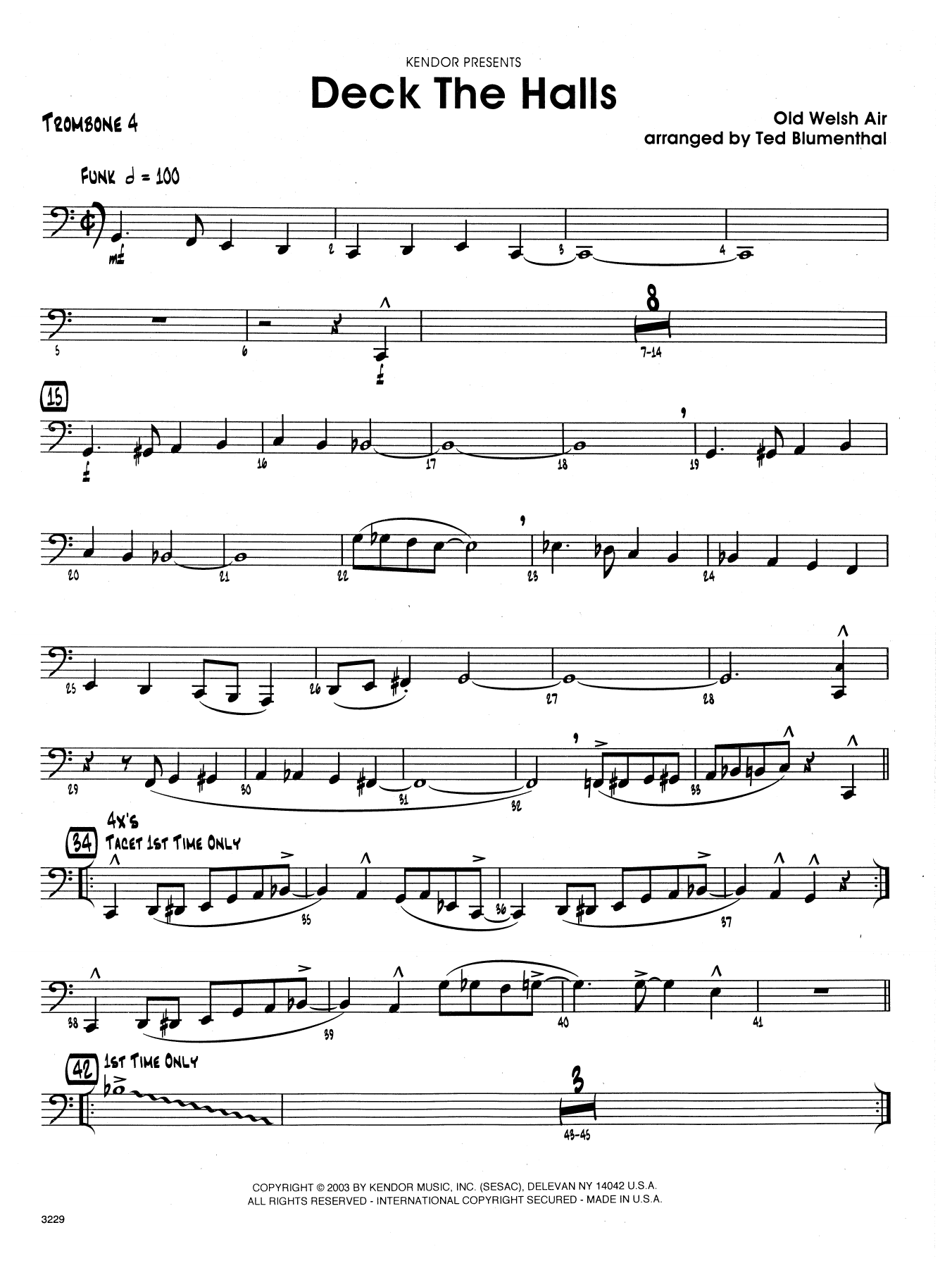 Download Ted Blumenthal Deck the Halls - 4th Trombone Sheet Music