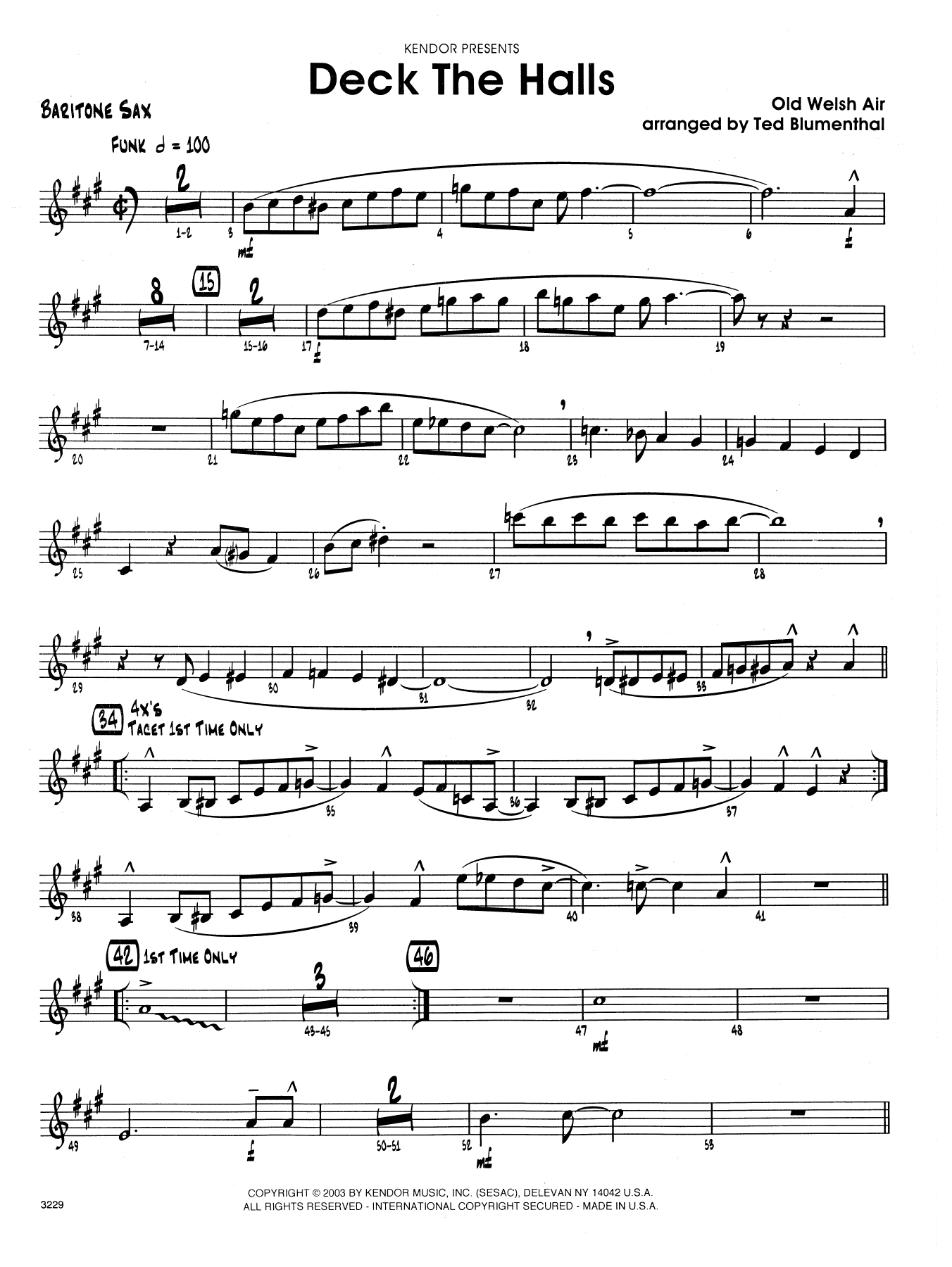 Download Ted Blumenthal Deck the Halls - Eb Baritone Saxophone Sheet Music