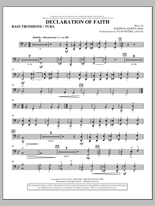 Download Joseph M. Martin Declaration Of Faith - Bass Trombone/Tu Sheet Music