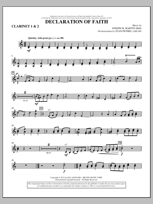 Download Joseph M. Martin Declaration Of Faith - Bb Clarinet 1,2 Sheet Music