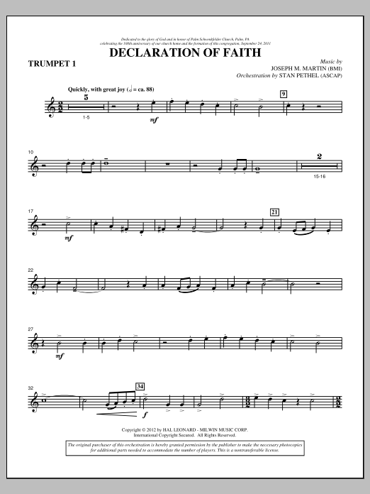 Download Joseph M. Martin Declaration Of Faith - Bb Trumpet 1 Sheet Music