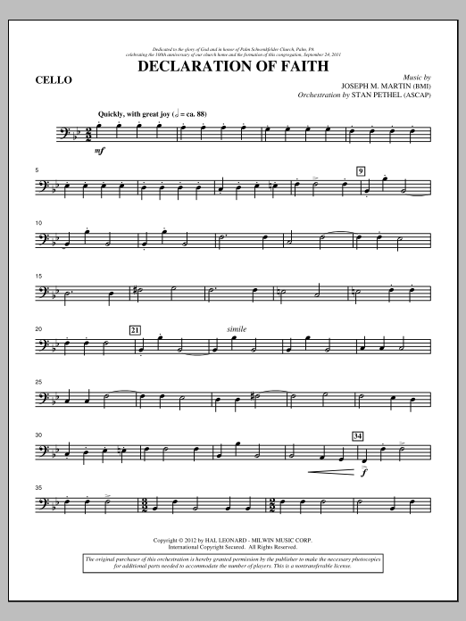 Download Joseph M. Martin Declaration Of Faith - Cello Sheet Music
