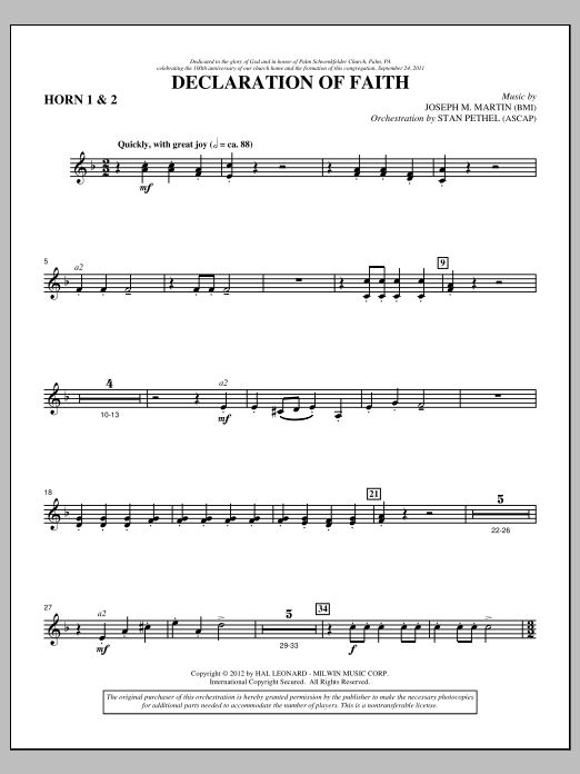 Download Joseph M. Martin Declaration Of Faith - F Horn 1,2 Sheet Music