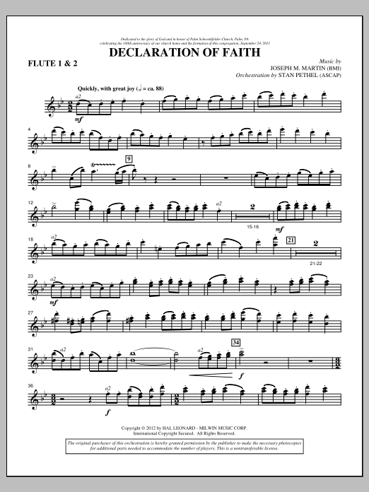 Download Joseph M. Martin Declaration Of Faith - Flute 1 & 2 Sheet Music