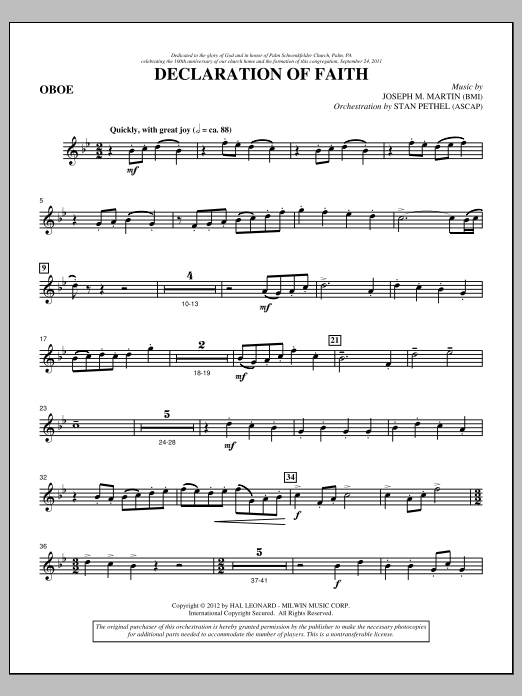 Download Joseph M. Martin Declaration Of Faith - Oboe Sheet Music