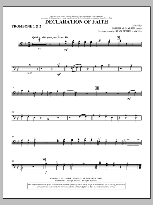 Download Joseph M. Martin Declaration Of Faith - Trombone 1 & 2 Sheet Music