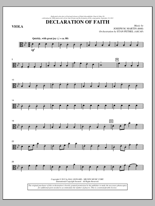 Download Joseph M. Martin Declaration Of Faith - Viola Sheet Music